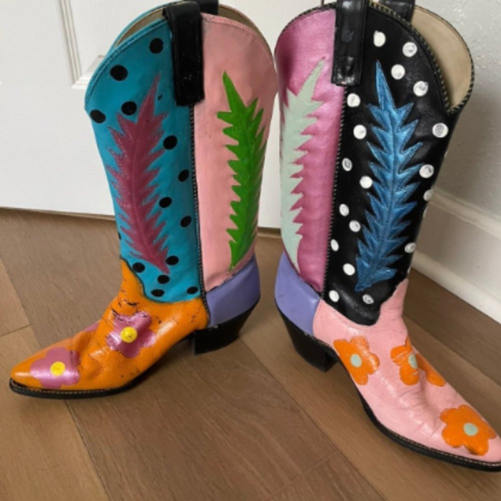 Hand painted floral polka dot boots